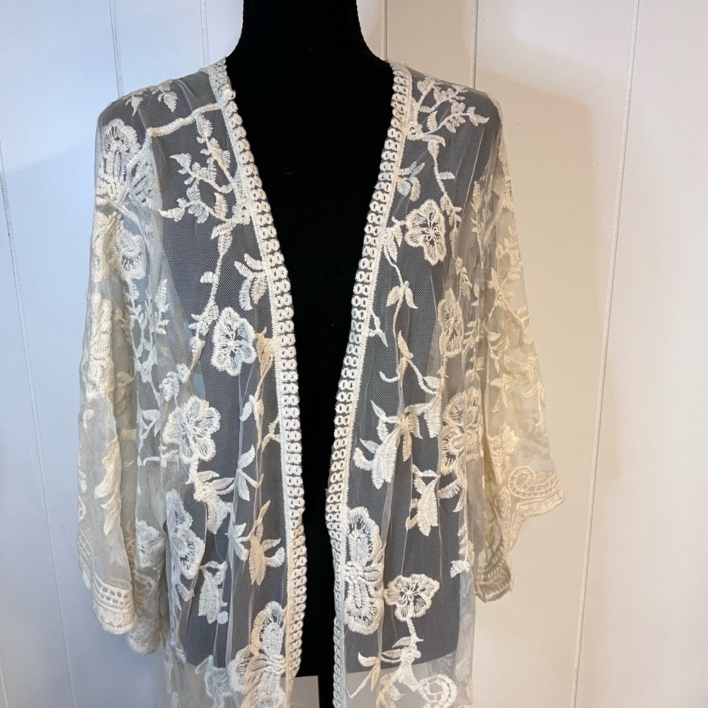 Beautiful Cream Lace Kimono Cover up